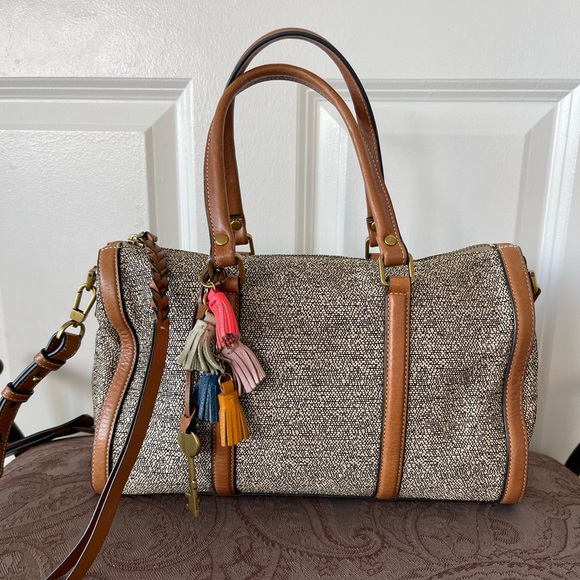 Fossil Kendall Taupe Leather Sachel EUC - Picture 2 of 8